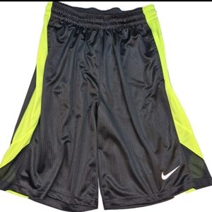 Nike Men's Black and Neon Green Athletic Shorts Elastic Waist